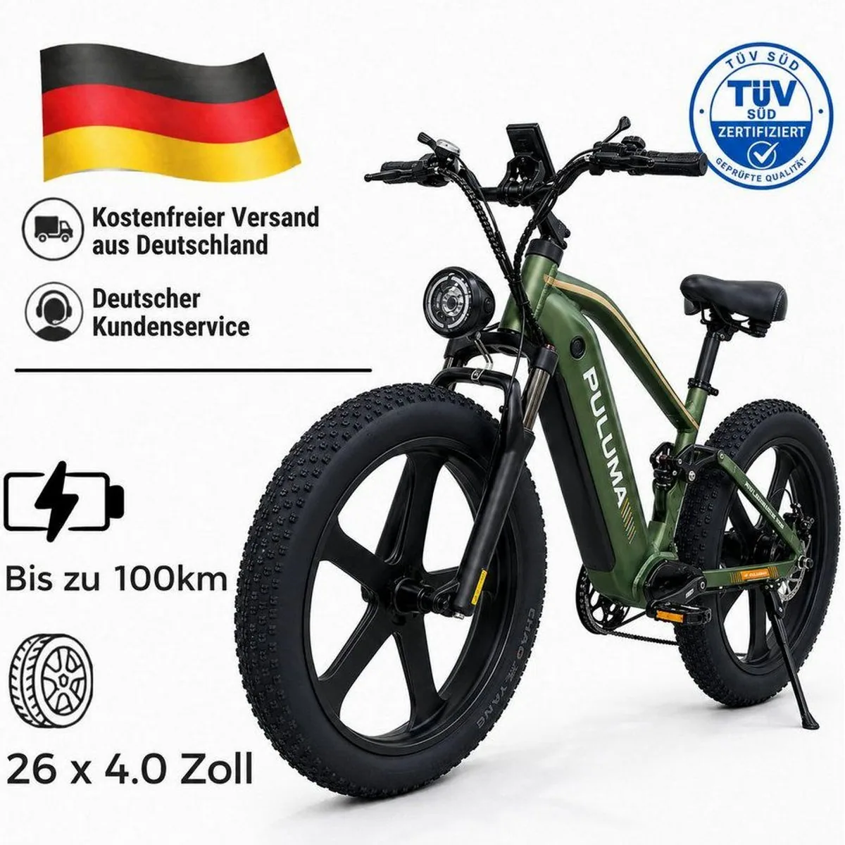 PixelPilot E-Bike Fatbike 26 Zoll, 52V 20Ah, Shimano 7-Gang, hydraulische Bremsen
