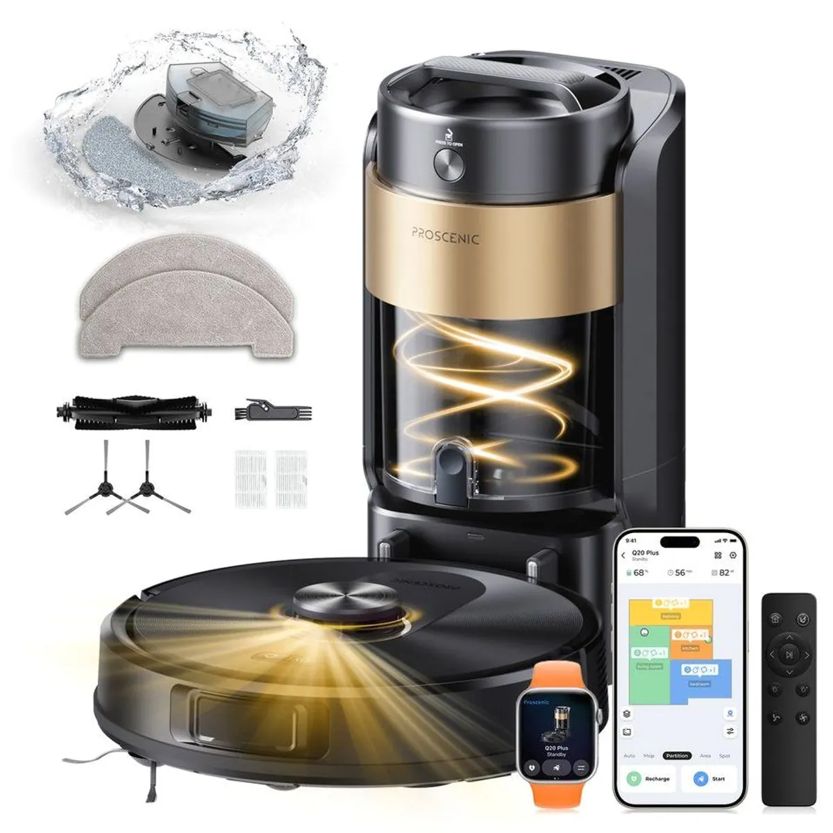 Proscenic Q20 Plus Saugroboter, 4-in-1 Reinigung, KI-Hinderniserkennung, Ultra-leise