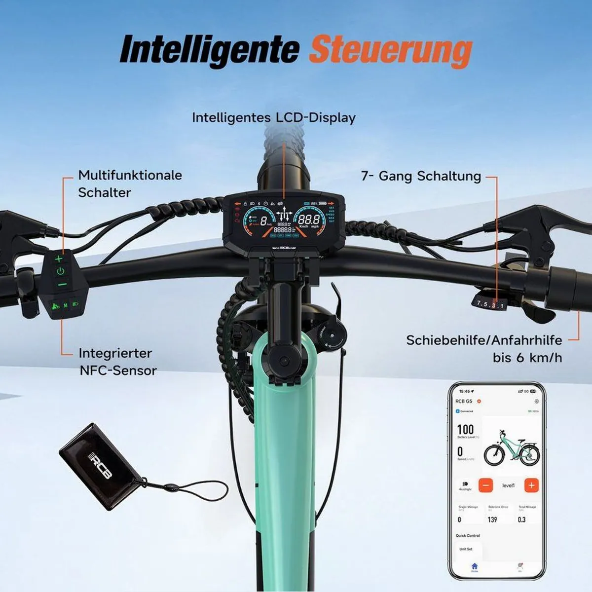 RCB E-Bike Pedelec G5, kraftvoller Motor, 7-Gang-Schaltung, APP & NFC 5