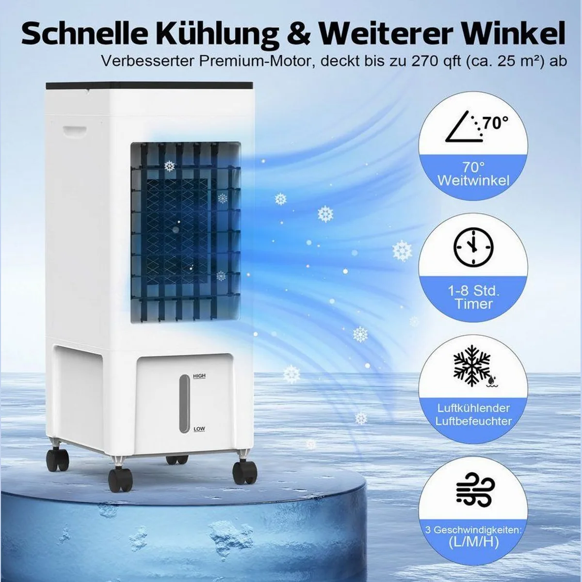 Rebonique Standventilator 3 in 1, Luftkühler, Luftbefeuchter, leise, 8L Wassertank 2