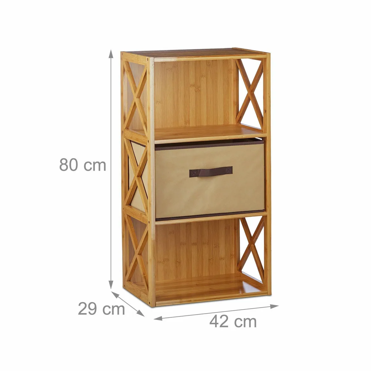relaxdays Standregal 2x Regal Bambus, kompakte Stauraumlösung mit Korb 4
