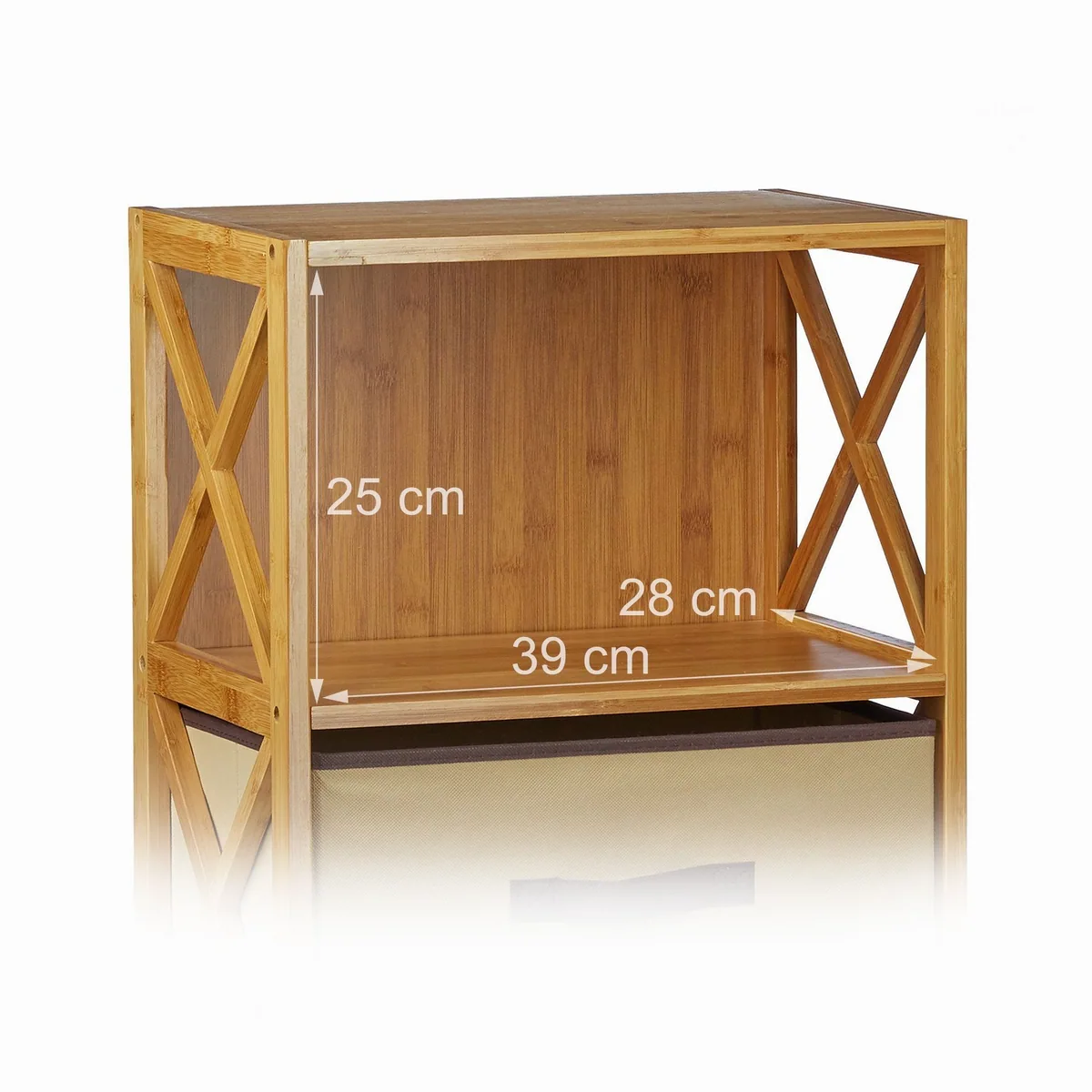 relaxdays Standregal 2x Regal Bambus, kompakte Stauraumlösung mit Korb 5