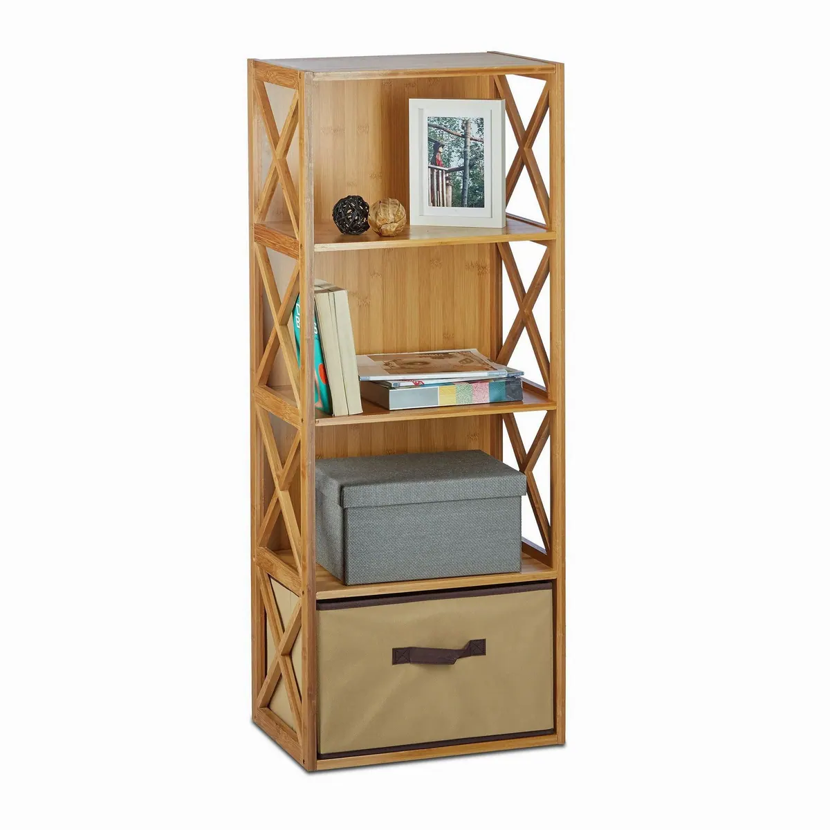 relaxdays Standregal 2x Regal Bambus, platzsparend mit Korb — ideal für Bad, Küche, Flur