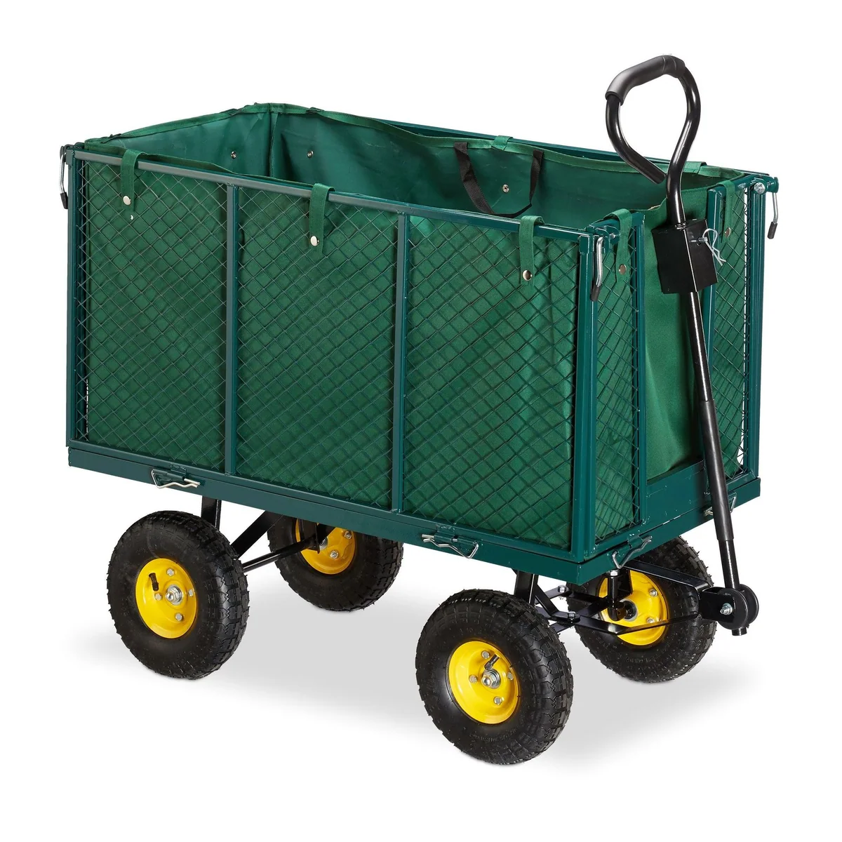 relaxdays Bollerwagen Gartenwagen hoch, hohe Traglast, klappbare Seitenteile, profilierte Luftbereifung