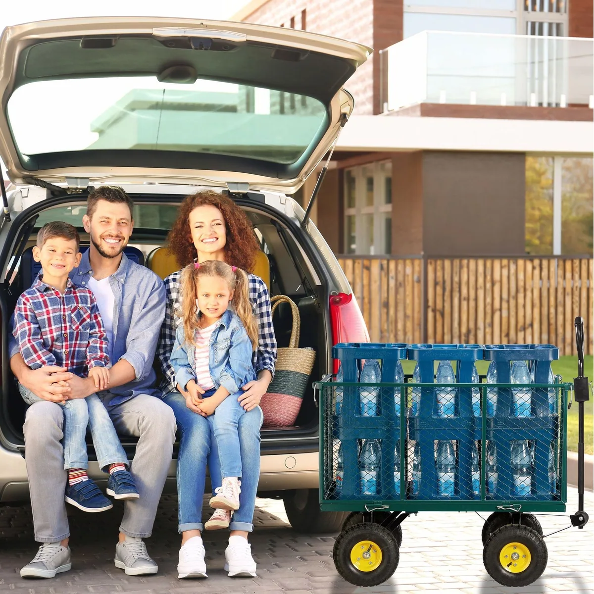 relaxdays Bollerwagen Gartenwagen hoch, hohe Traglast, klappbare Seitenteile, profilierte Luftbereifung 2