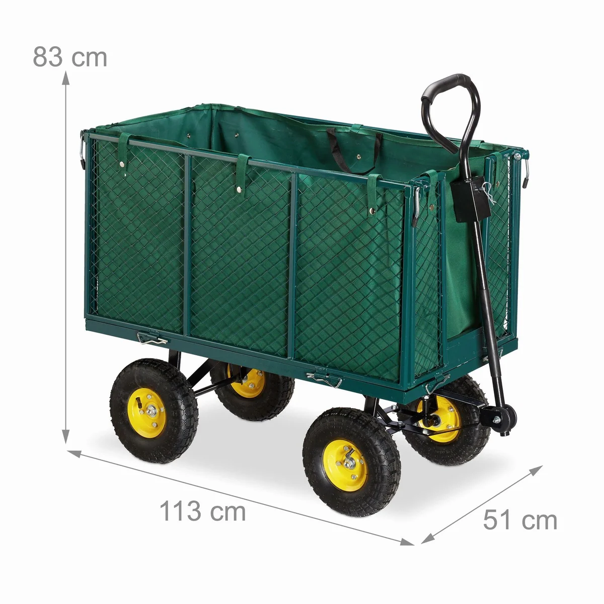 relaxdays Bollerwagen Gartenwagen hoch, hohe Traglast, klappbare Seitenteile, profilierte Luftbereifung 4