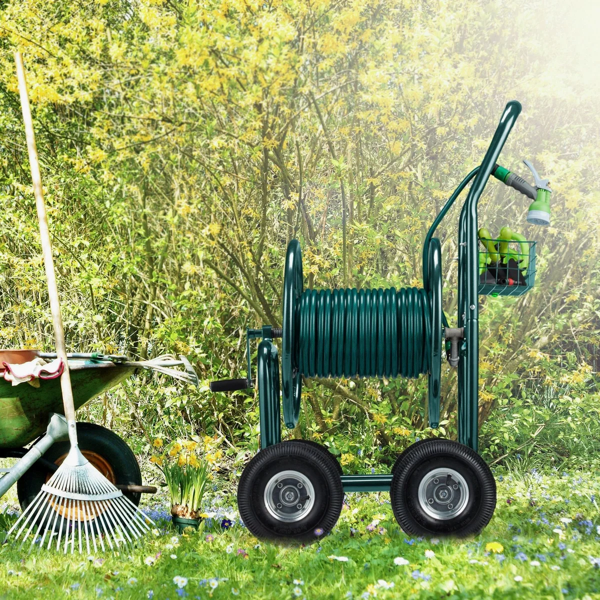 relaxdays Schlauchwagen 4 Räder, manuell bedienbar, für bis zu 90 m Schlauch 5