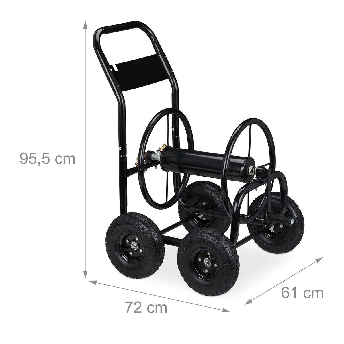 relaxdays Schlauchwagen Metall schwarz, große Kapazität und mobil 4