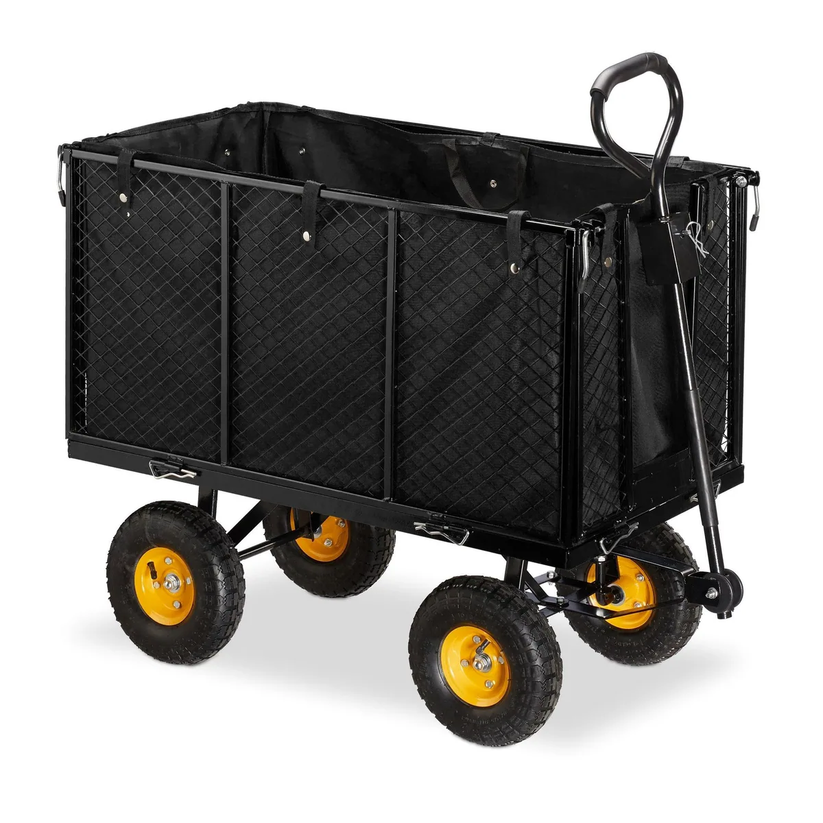 relaxdays Bollerwagen, hoher Handwagen für vielseitige Transporte — 500 kg Traglast, klappbare Seitenteile, herausnehmbare Innenplane