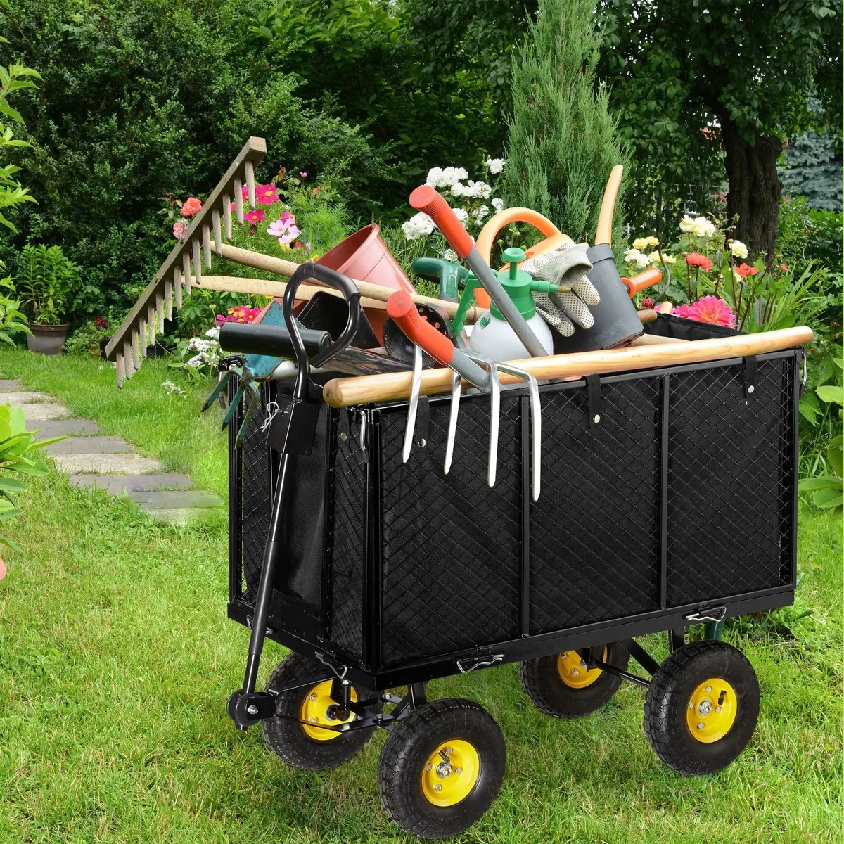 relaxdays Bollerwagen, hoher Handwagen für vielseitige Transporte — 500 kg Traglast, klappbare Seitenteile, herausnehmbare Innenplane 3