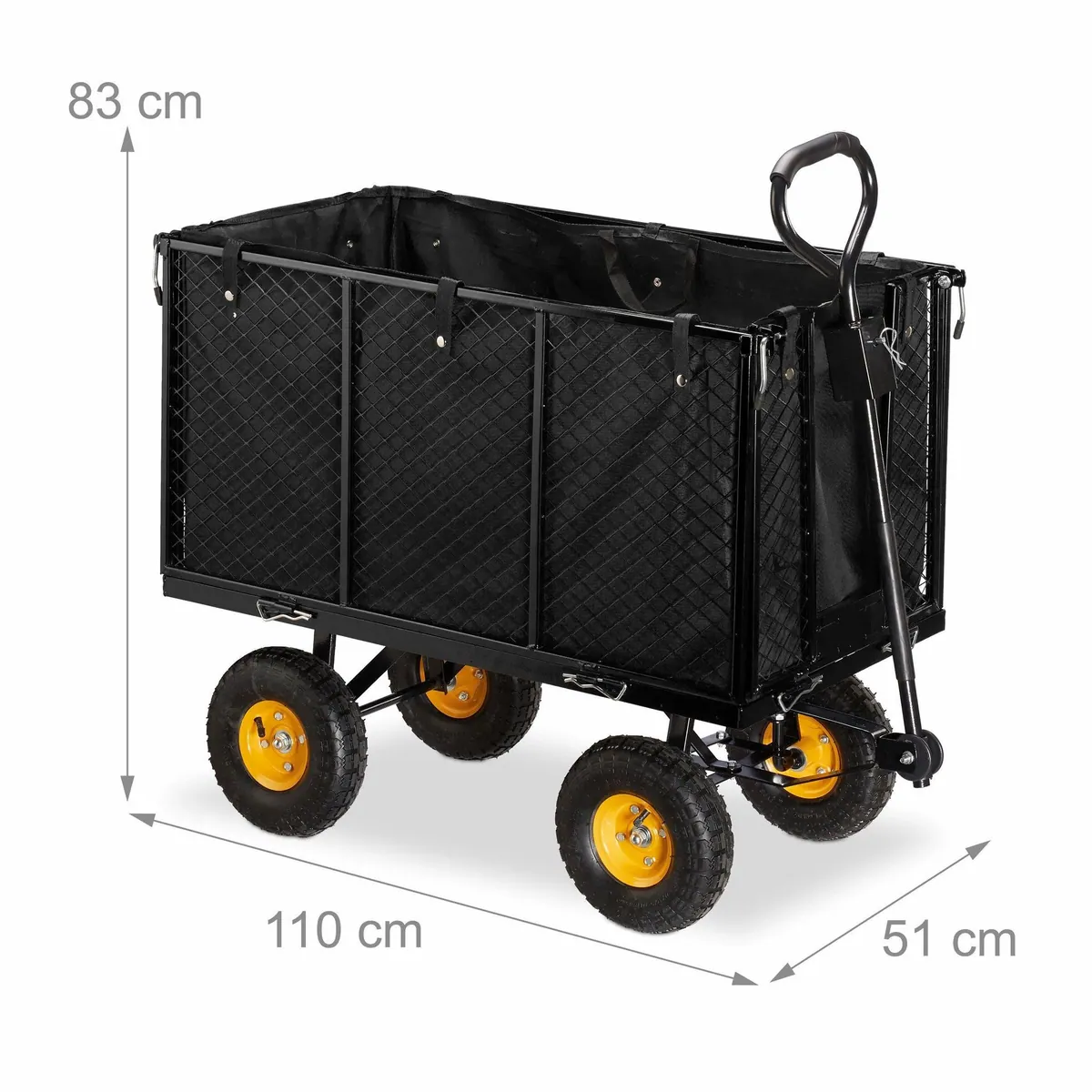 relaxdays Bollerwagen, hoher Handwagen für vielseitige Transporte — 500 kg Traglast, klappbare Seitenteile, herausnehmbare Innenplane 4