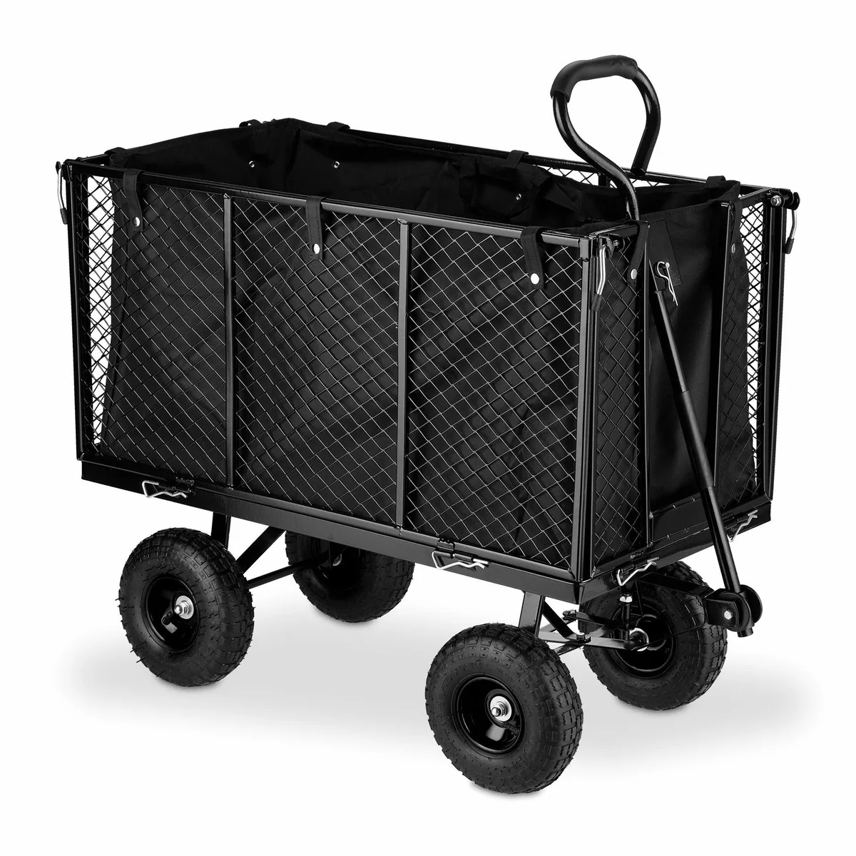 relaxdays Bollerwagen, flexibler Handwagen für Garten und Transport — klappbare Seitenteile, hohe Traglast, abnehmbare Innenplane