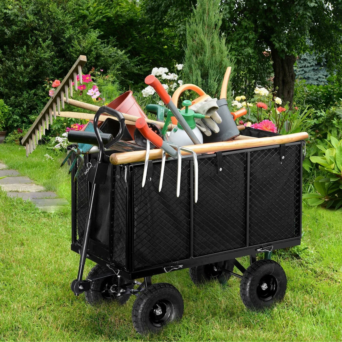 relaxdays Bollerwagen, flexibler Handwagen für Garten und Transport — klappbare Seitenteile, hohe Traglast, abnehmbare Innenplane 2