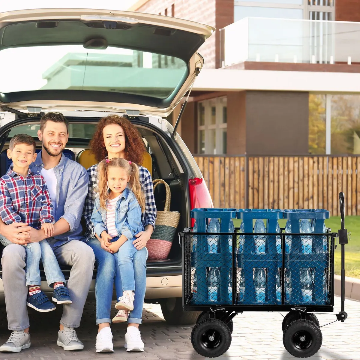 relaxdays Bollerwagen, flexibler Handwagen für Garten und Transport — klappbare Seitenteile, hohe Traglast, abnehmbare Innenplane 3