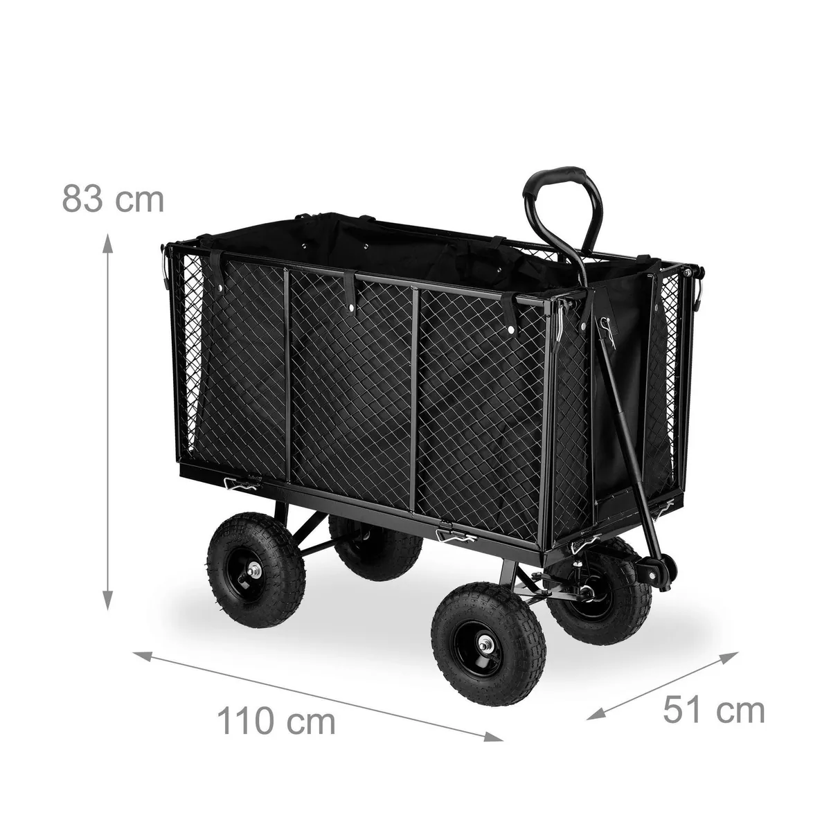 relaxdays Bollerwagen, flexibler Handwagen für Garten und Transport — klappbare Seitenteile, hohe Traglast, abnehmbare Innenplane 4