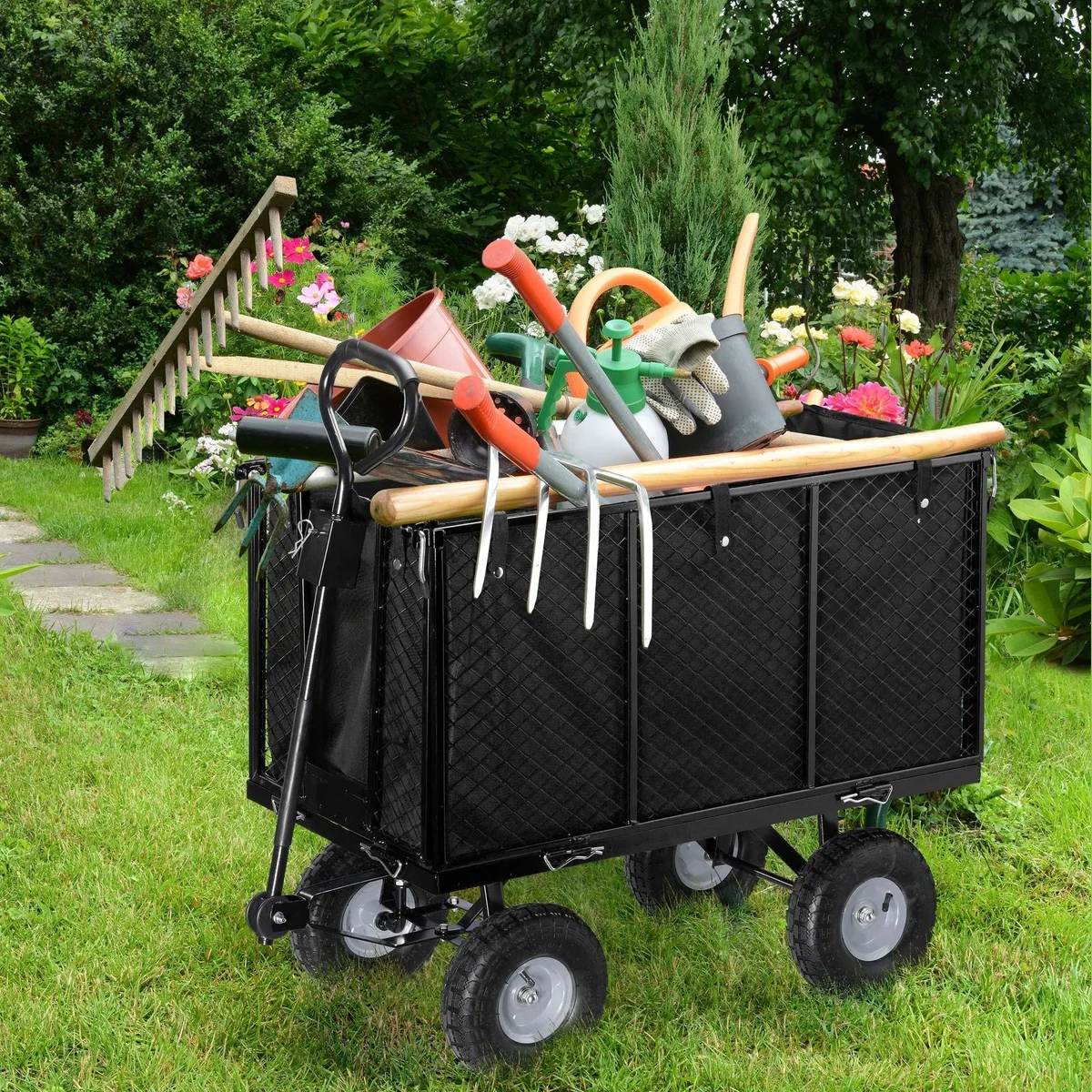 relaxdays Bollerwagen, hoher Handwagen, klappbare Seitenteile, hohe Traglast 2
