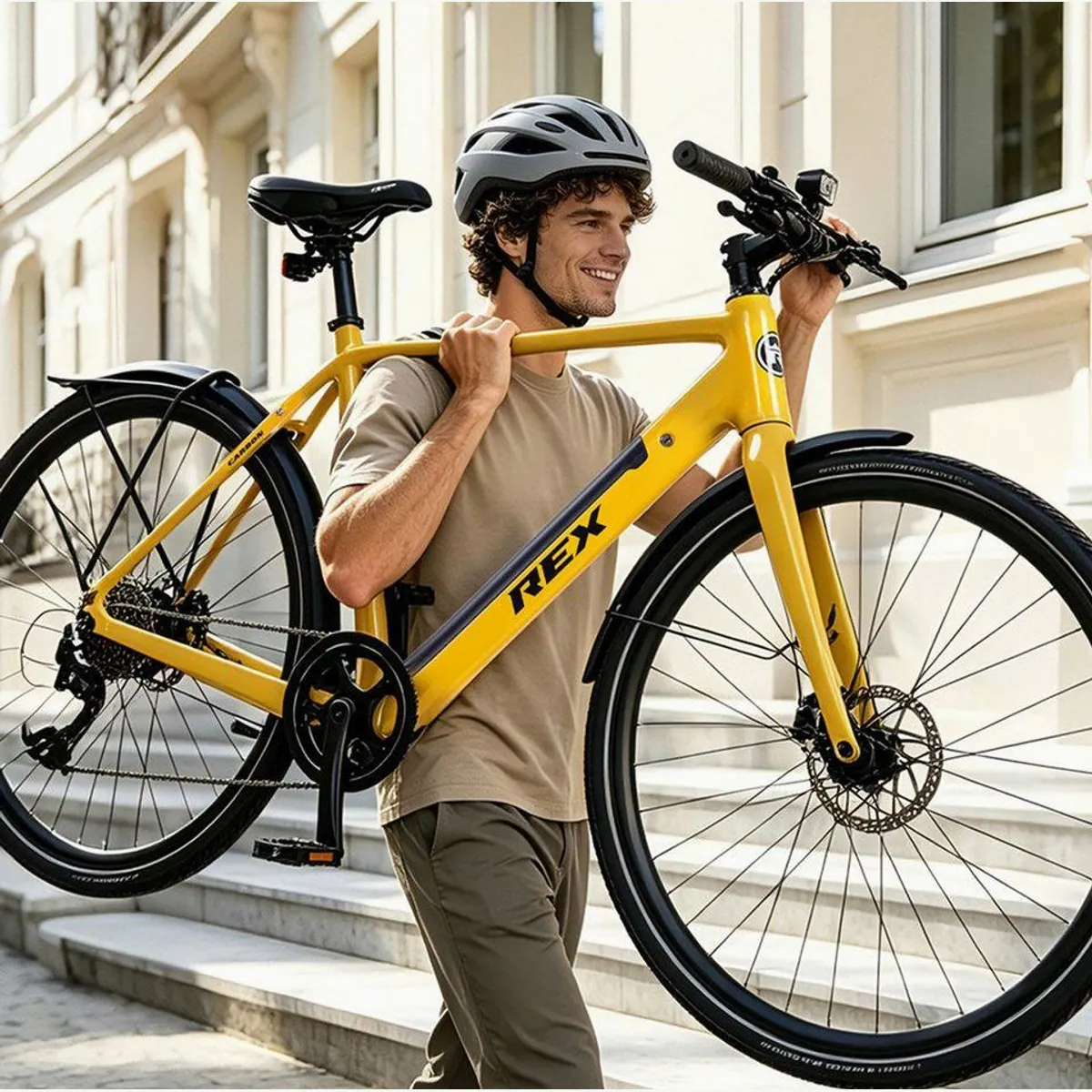 REX E-Trekkingrad, 17 kg Carbonrahmen, 10-Gang Shimano, bis 120 km Reichweite