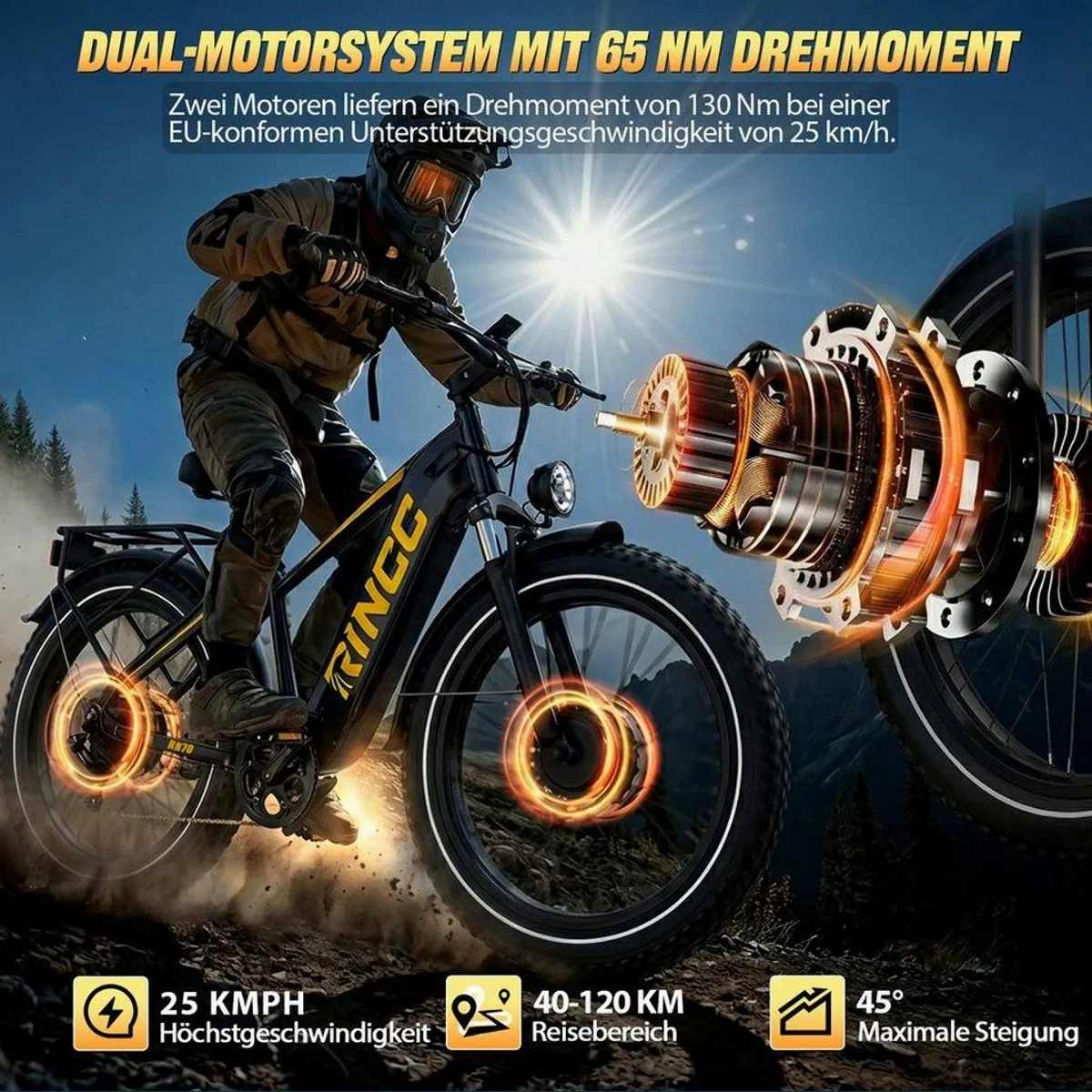 Rincc RN70 E-Bike, Dual-Motor 130 Nm, 120 km Reichweite, hydraulische Bremsen 2