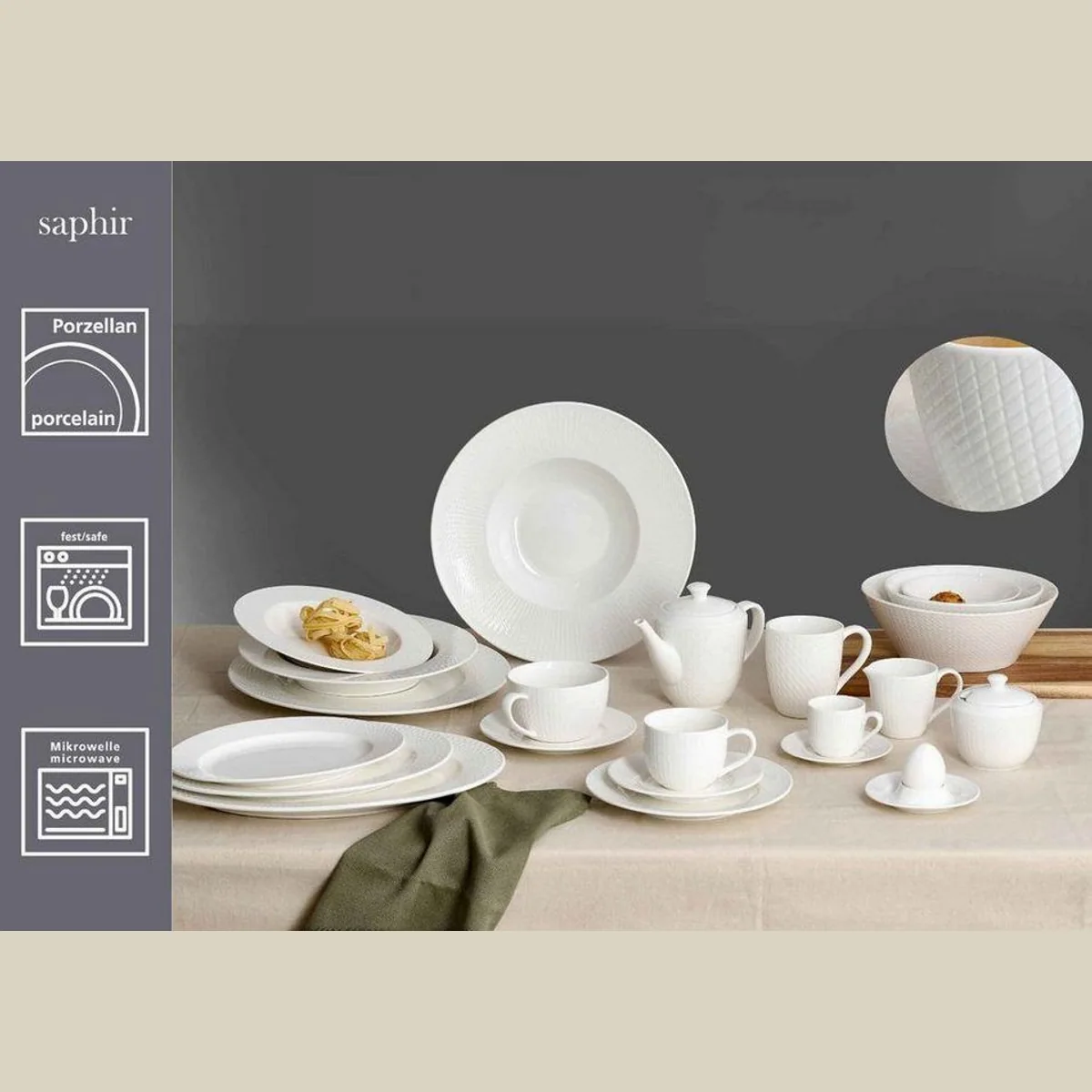 Ritzenhoff Saphir Pizza- und Pasta-Set, 12-teilig, stilvolles Porzellan-Design 2