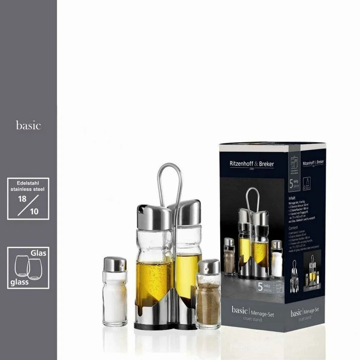 Ritzenhoff Menage-Set Basic, 18-teiliges Set für Gewürze — praktisch, elegant, spülmaschinengeeignet 3