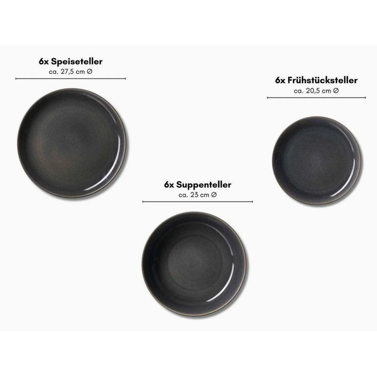Ritzenhoff Toledo Teller-Set, 18-teilig, für 6 Personen, Steinzeug 2