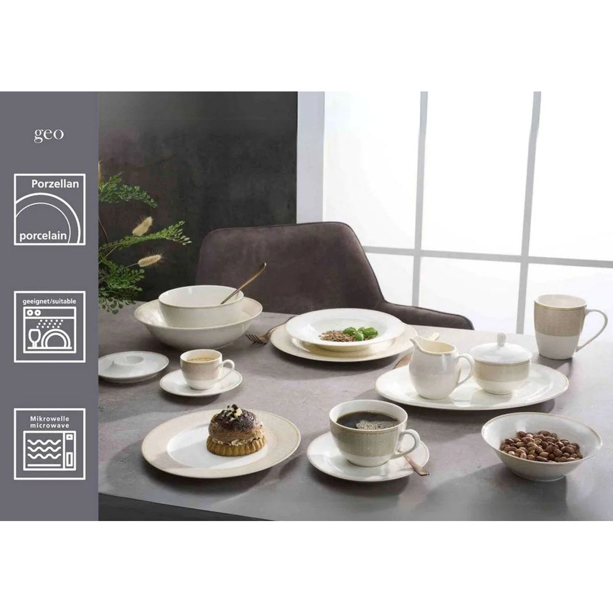 Ritzenhoff Geo Frühstücksservice, 24-teilig, für 6 Personen — edles Design, spülmaschinengeeignet, haptischer Effekt 2