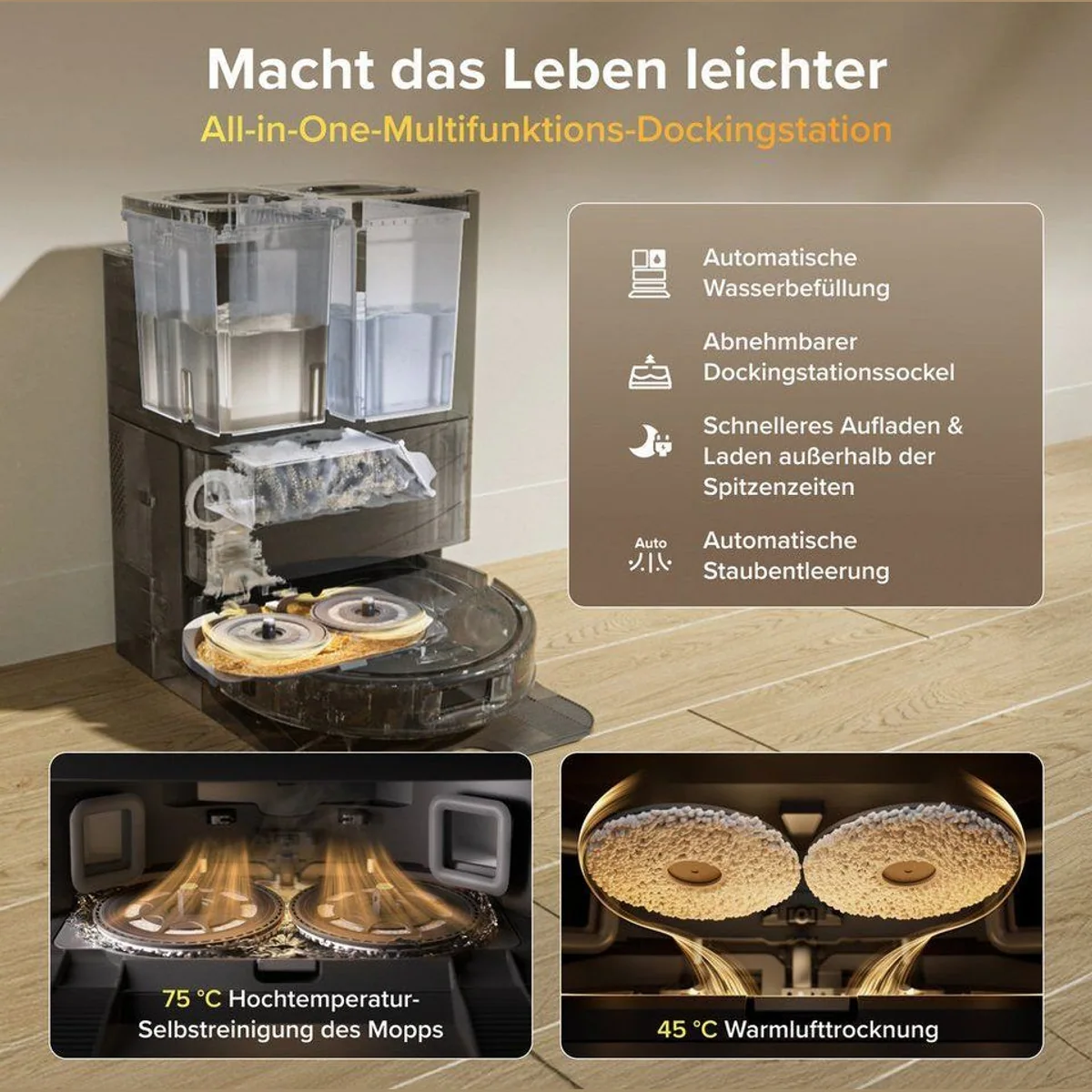 Roborock S Pro Saugroboter, 18.500 Pa Saugkraft, intelligente Wischfunktion, Anti-Tangle-System 2