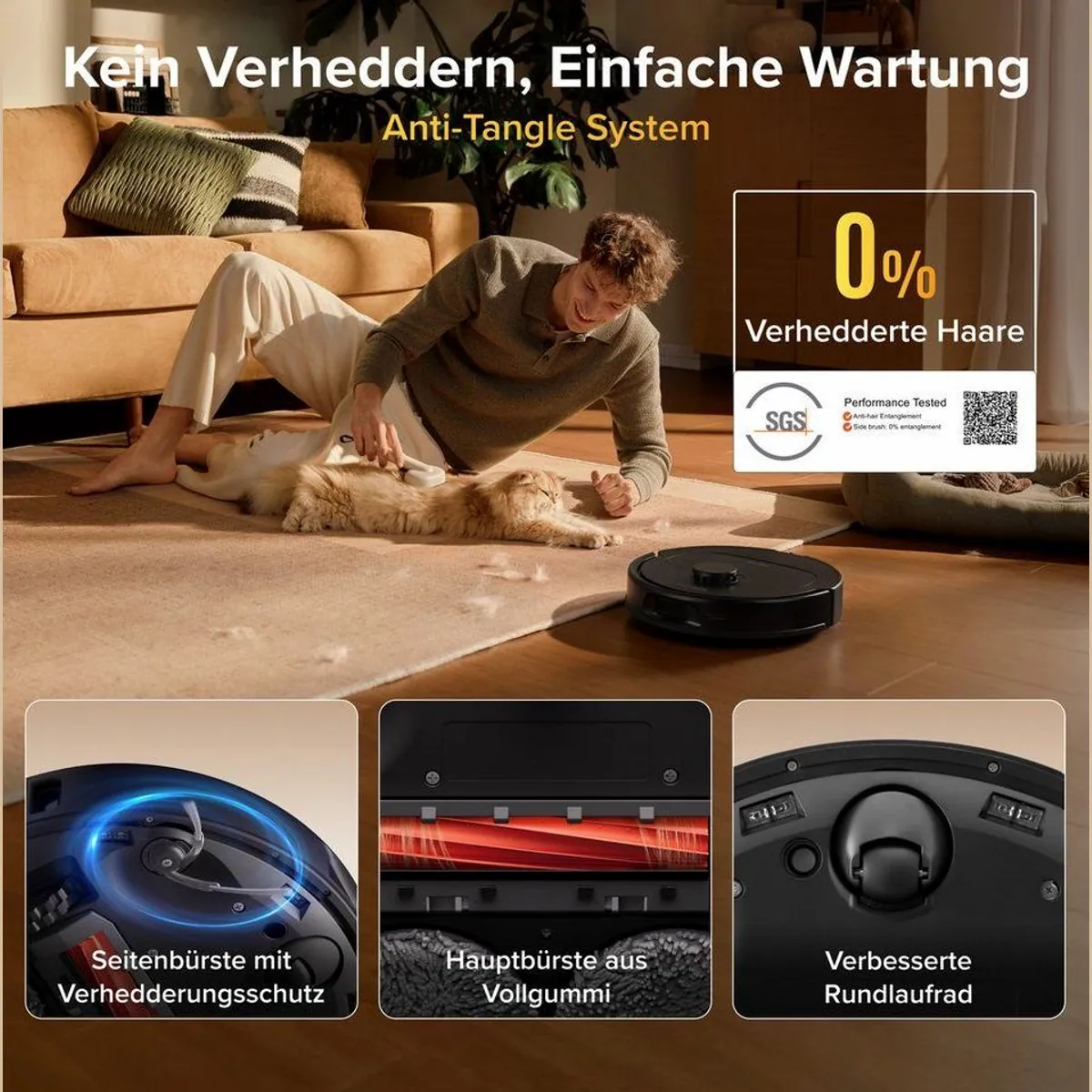 Roborock S Pro Saugroboter, 18.500 Pa Saugkraft, intelligente Wischfunktion, Anti-Tangle-System 4