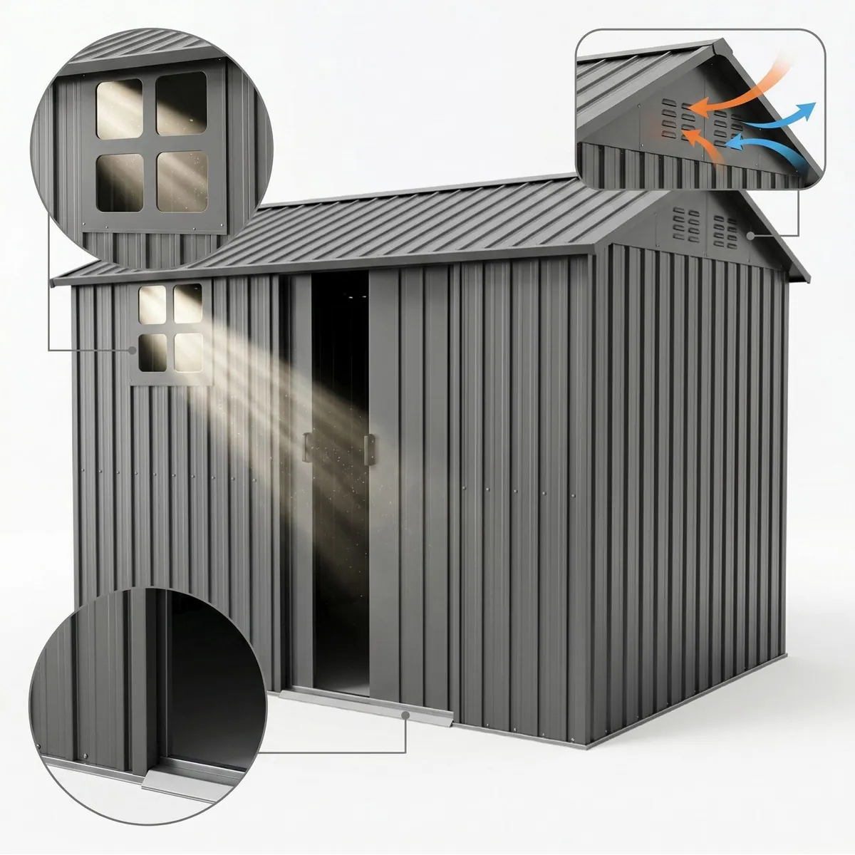 Rolipo Gerätehaus Metall, robust und wetterfest, abschließbare Schiebetür