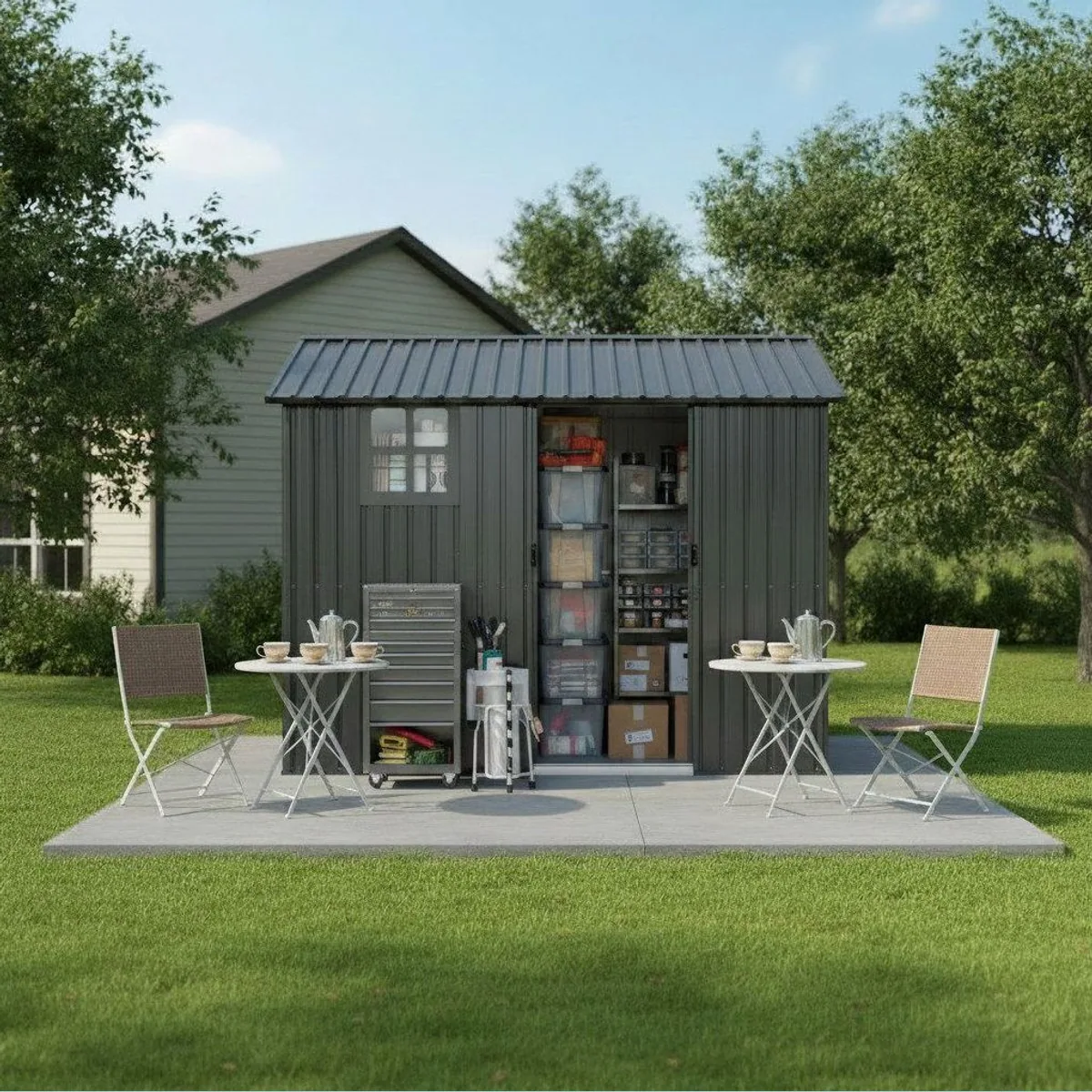 Rolipo Gerätehaus Metall, robust und wetterfest, abschließbare Schiebetür 2