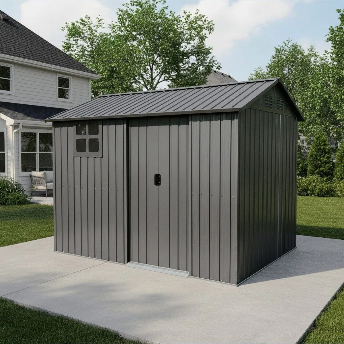 Rolipo Gerätehaus Metall, robust und wetterfest, abschließbare Schiebetür 3