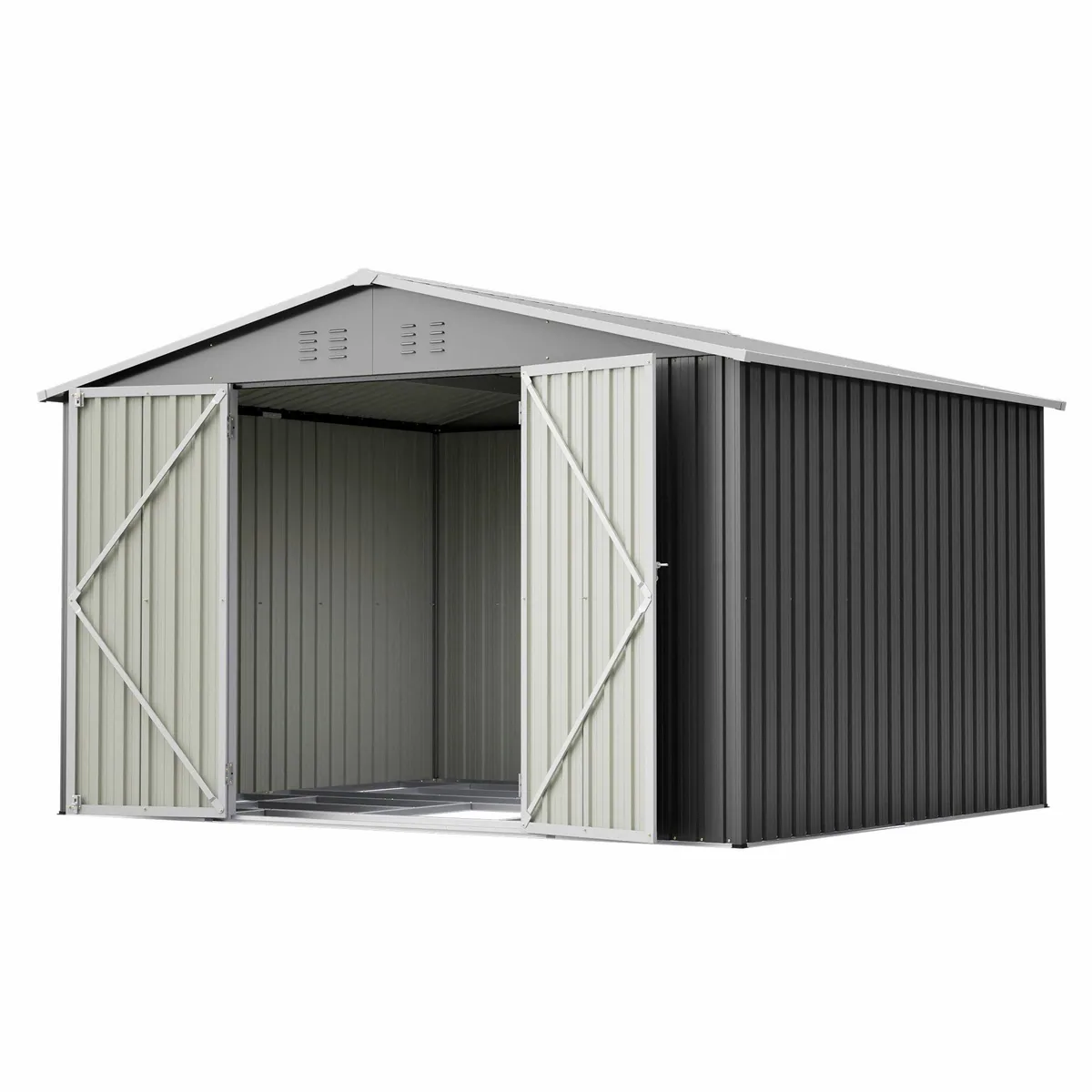 Rolipo Gerätehaus Großes Witterungsbeständiges Gartenhaus, 2 Flügeltüren, 10,7 m³ Lagerraum