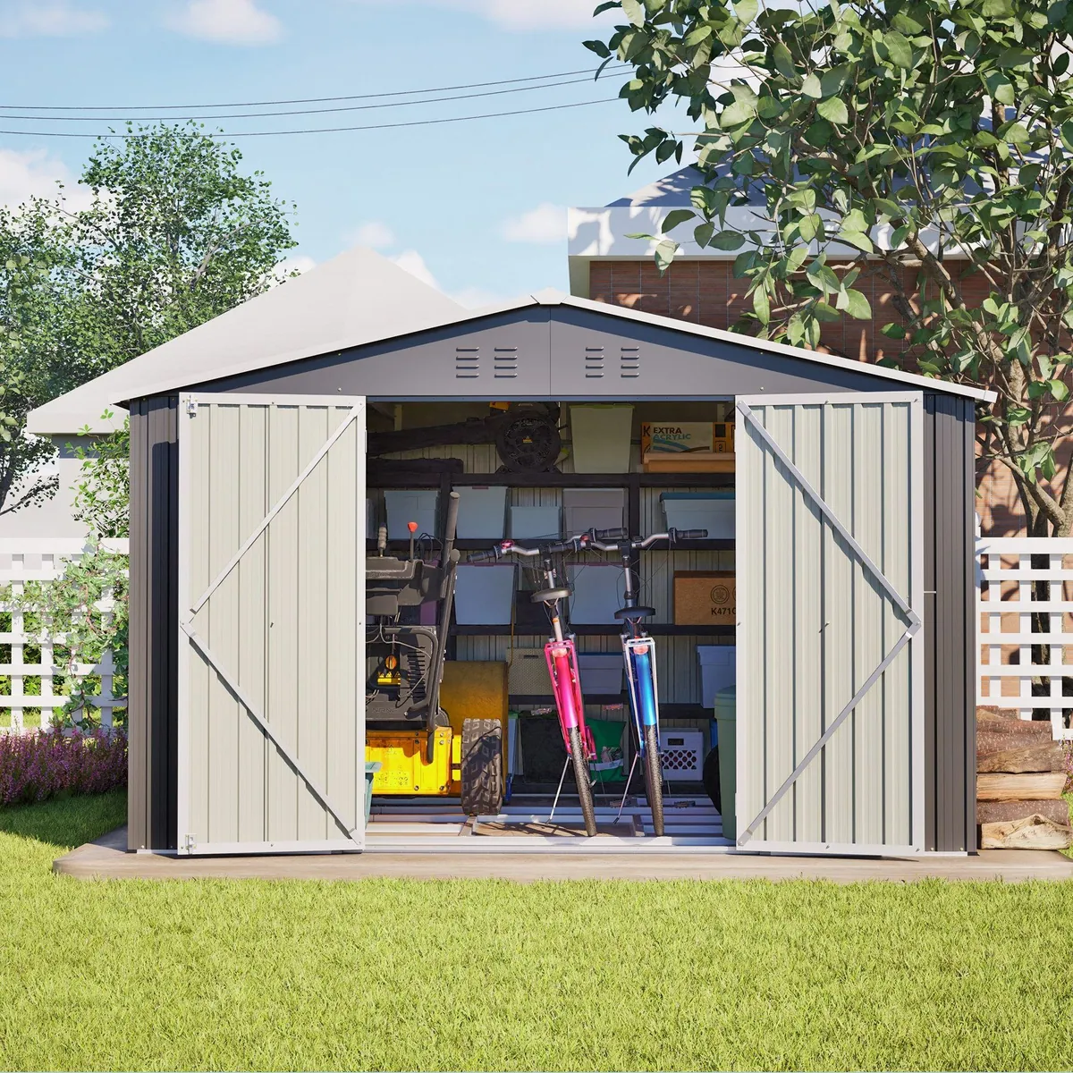 Rolipo Gerätehaus Großes Witterungsbeständiges Gartenhaus, 2 Flügeltüren, 10,7 m³ Lagerraum 2