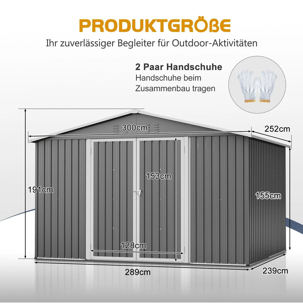 Rolipo Gerätehaus Großes Witterungsbeständiges Gartenhaus, 2 Flügeltüren, 10,7 m³ Lagerraum 3