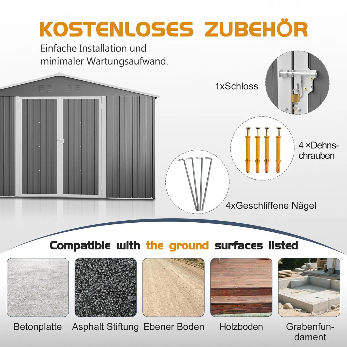 Rolipo Gerätehaus Großes Witterungsbeständiges Gartenhaus, 2 Flügeltüren, 10,7 m³ Lagerraum 4