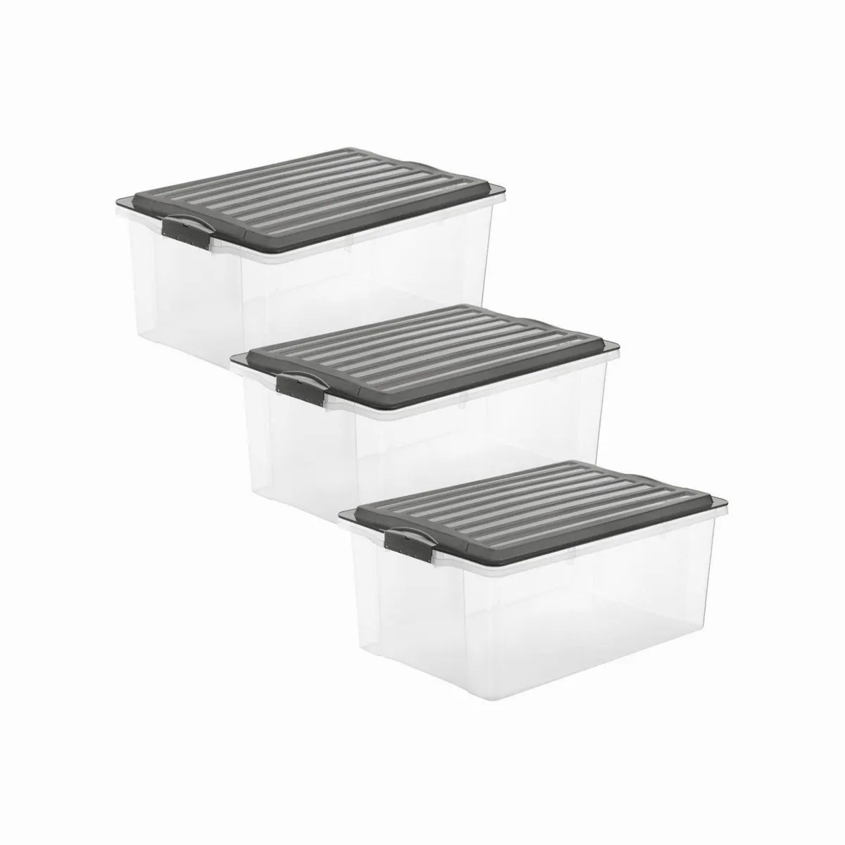 ROTHO Aufbewahrungsbox Compact 3er-Set, stapelbar, robust, vielseitig