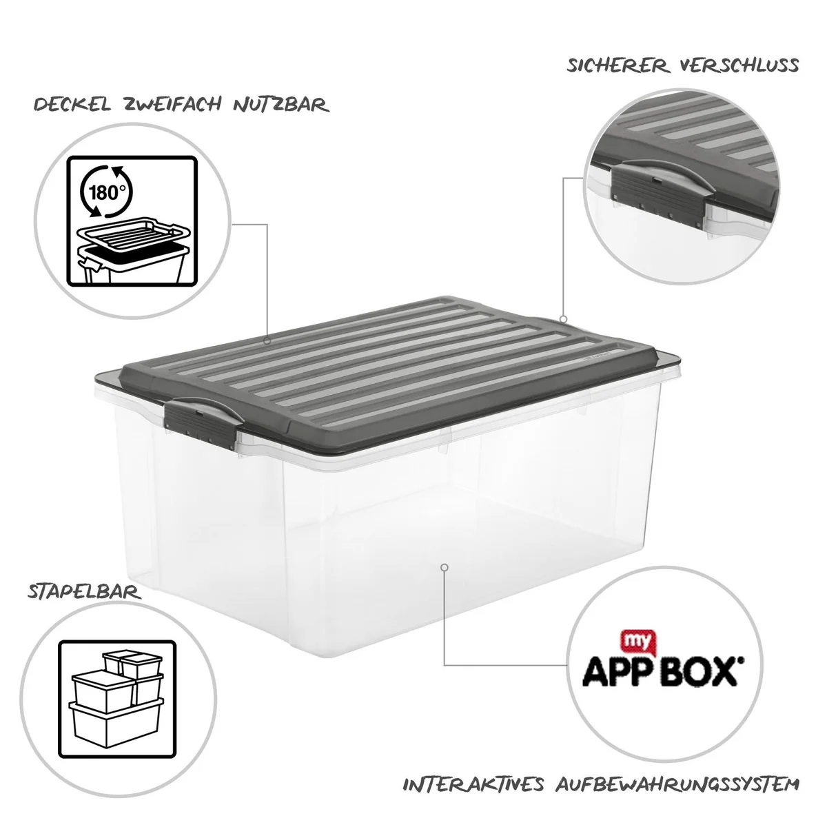 ROTHO Aufbewahrungsbox Compact 3er-Set, stapelbar, robust, vielseitig 3