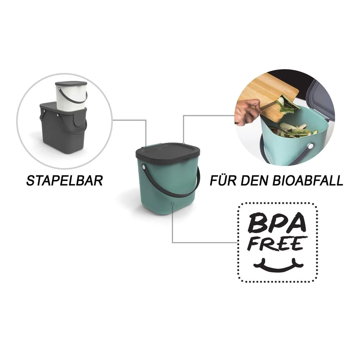 Rotho Biomülleimer ALBULA 6l, praktischer Deckel, einfacher Tragegriff 3