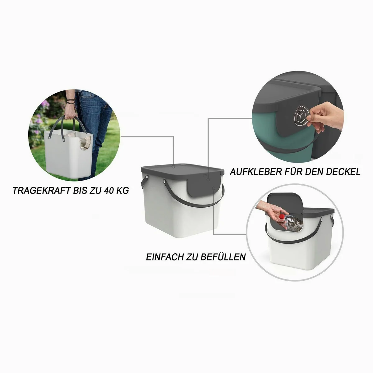 Rotho Albula Mülltrennsystem 40 l, stapelbar, mit Beschriftungsaufklebern 3
