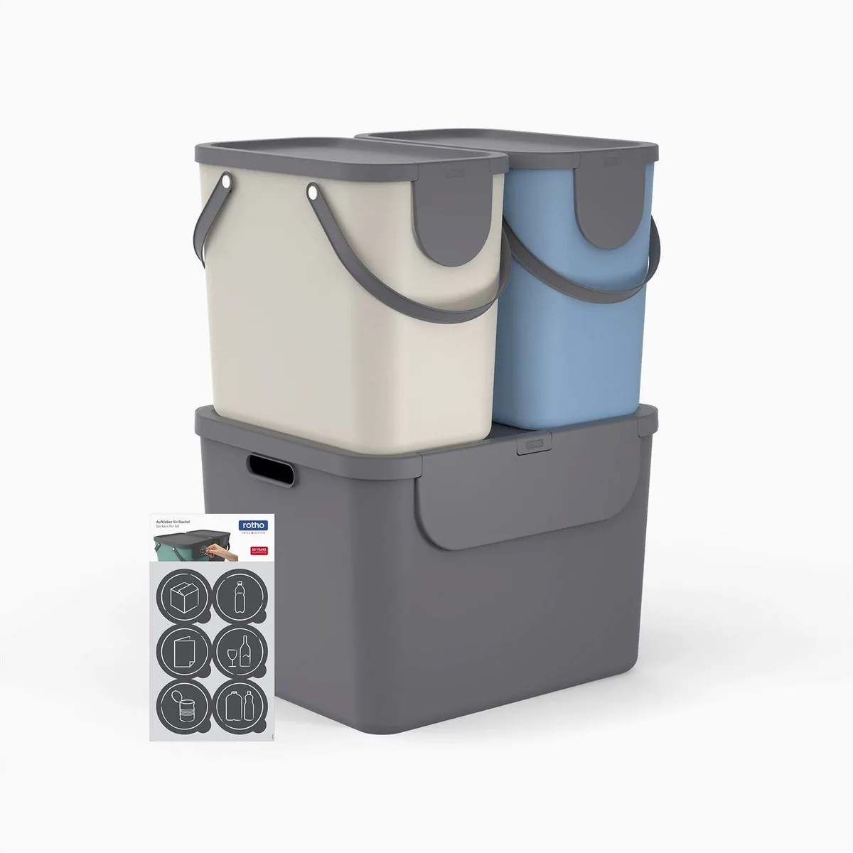 Rotho Albula Mülltrennsystem, 55 l + 2x25 l Behälter, modular & stapelbar