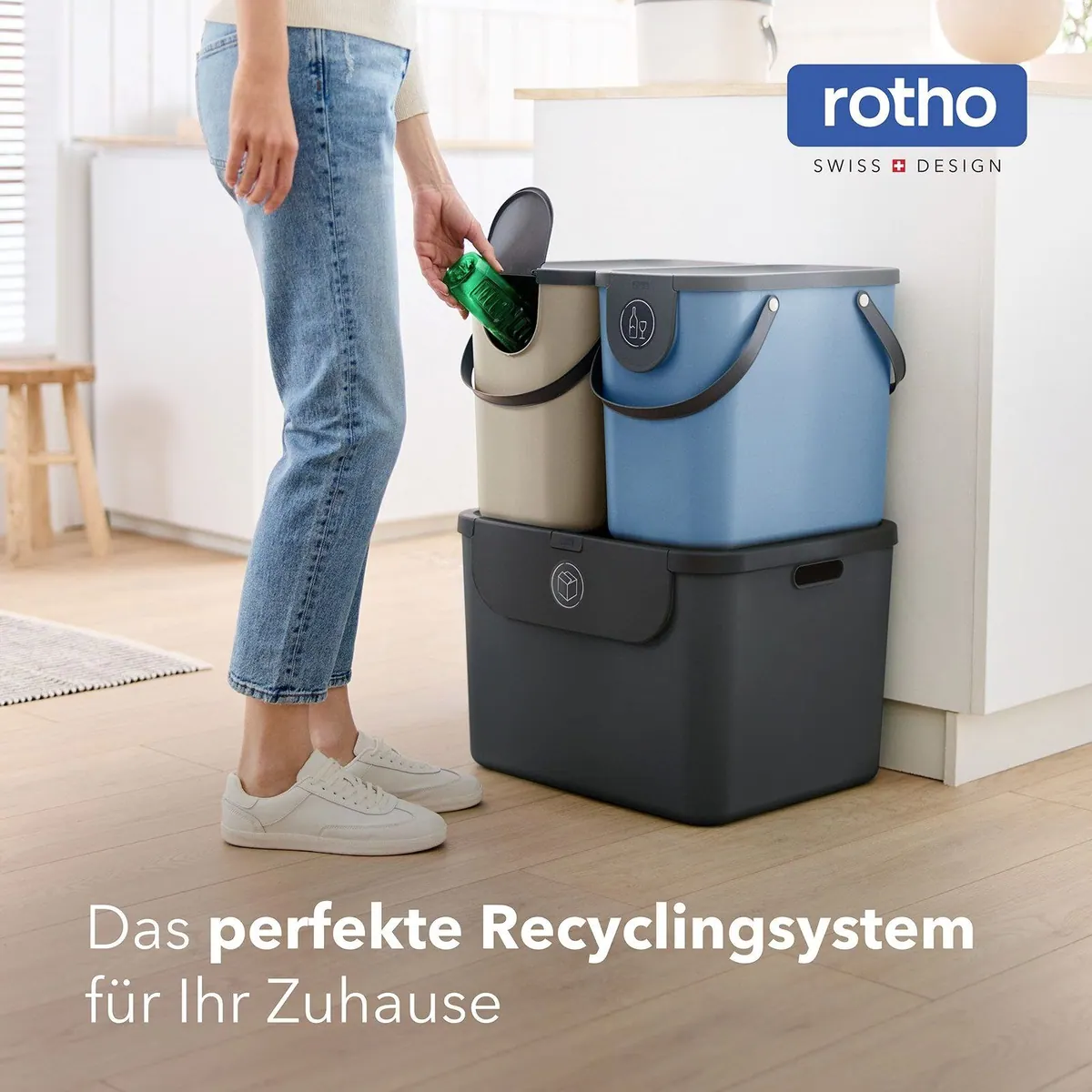 Rotho Albula Mülltrennsystem, 55 l + 2x25 l Behälter, modular & stapelbar 2