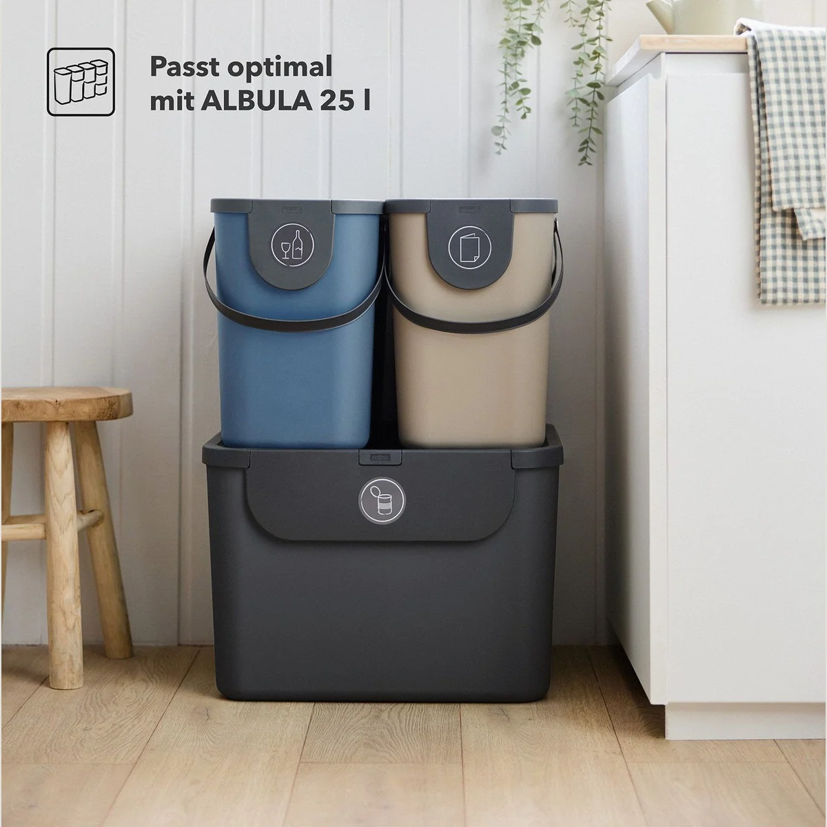 Rotho Albula Mülltrennsystem, 55 l + 2x25 l Behälter, modular & stapelbar 3