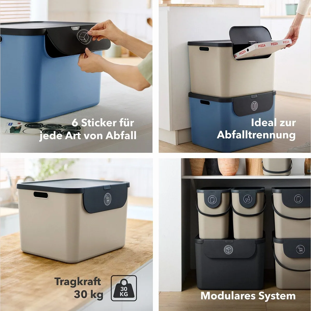Rotho Albula Mülltrennsystem, 55 l + 2x25 l Behälter, modular & stapelbar 4