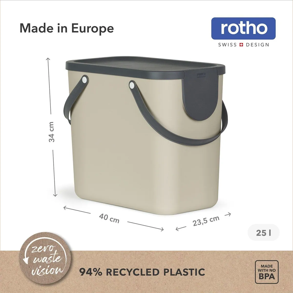 Rotho Albula Mülltrennsystem, 55 l + 2x25 l Behälter, modular & stapelbar 5