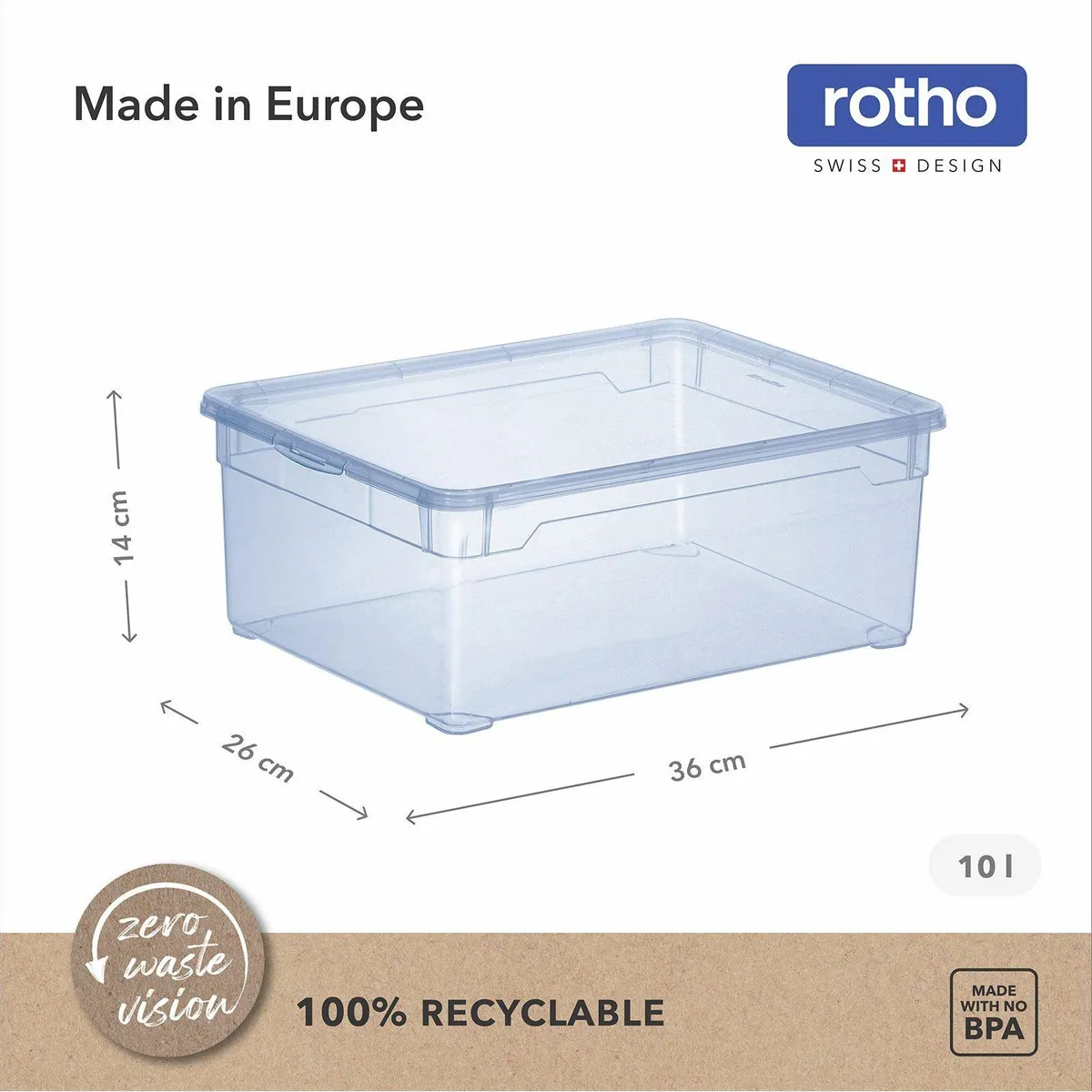 Rotho CLEAR Aufbewahrungsbox 10L, stapelbar, transparent — 6er-Set mit Deckel 4