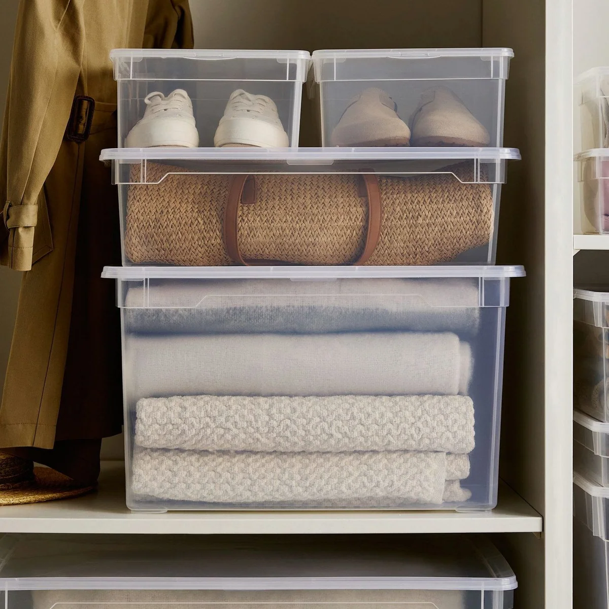 Rotho CLEAR Aufbewahrungsbox 10L, stapelbar, transparent — 6er-Set mit Deckel 5