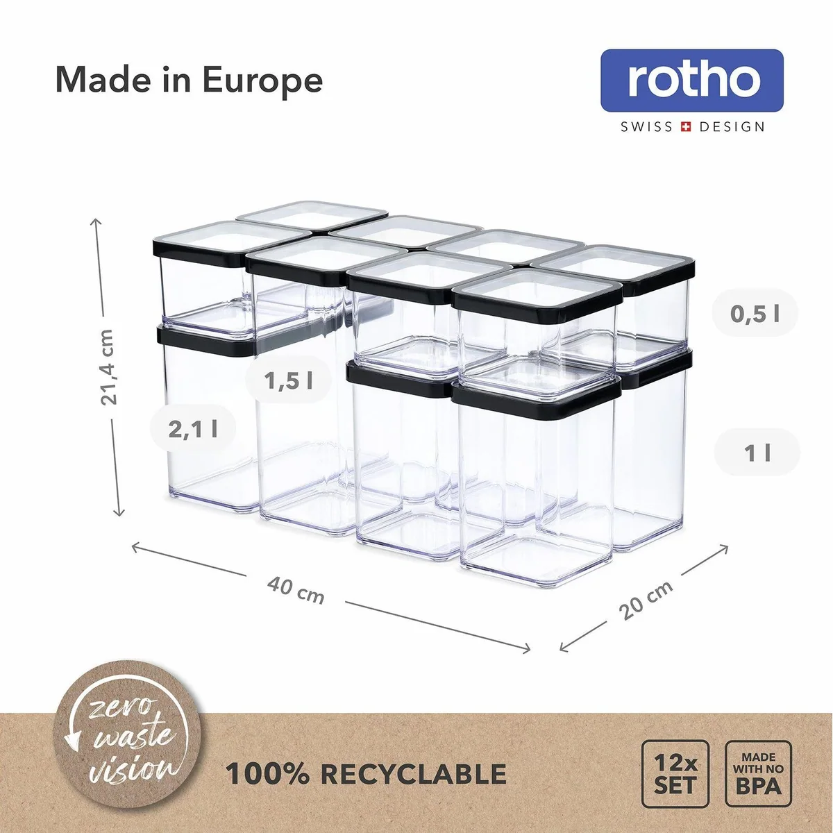ROTRO Vorratsdosen-Set 12-teilig, luftdicht, stapelbar, platzsparend 4