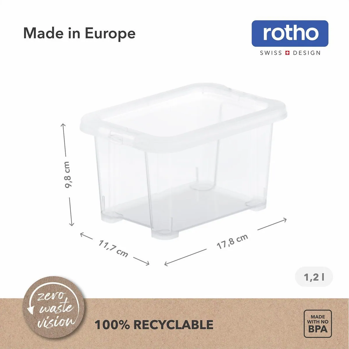 Rotho CORE BASIC Box 1,2L 8er-Set, stapelbar, transparent, mit Deckel 3