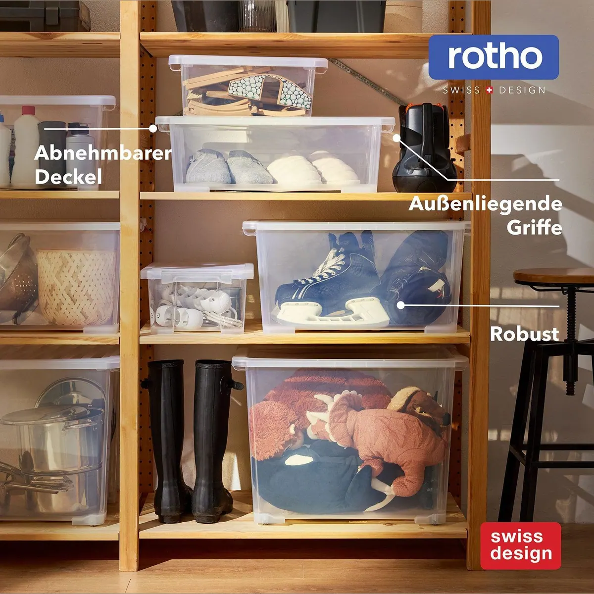 Rotho CORE BASIC Box 1,2L 8er-Set, stapelbar, transparent, mit Deckel 5