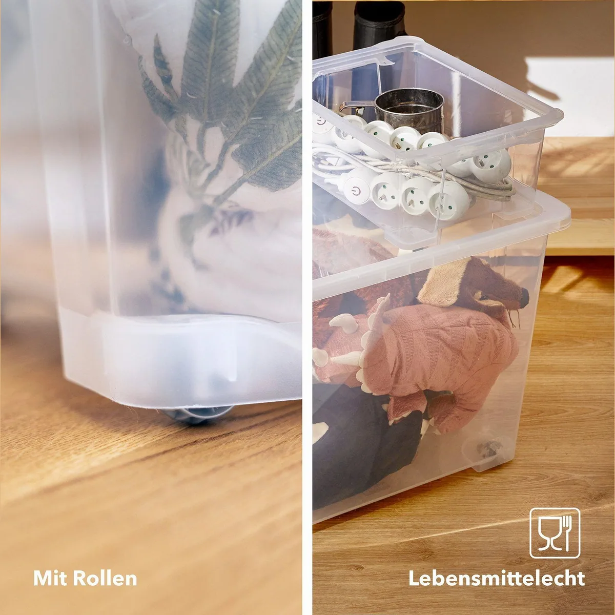 ROTHO CORE BASIC Boxen 4er-Set, 65L Volumen, stapelbar, mit Rollen 4